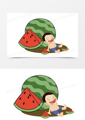 男孩插画吃瓜图片,小男孩插画中的吃瓜瞬间