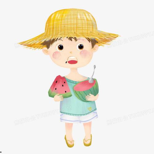 男孩插画吃瓜图片,小男孩插画中的吃瓜瞬间